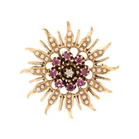 RUBY, DIAMOND AND SEED PEARL PENDANT/BROOCH