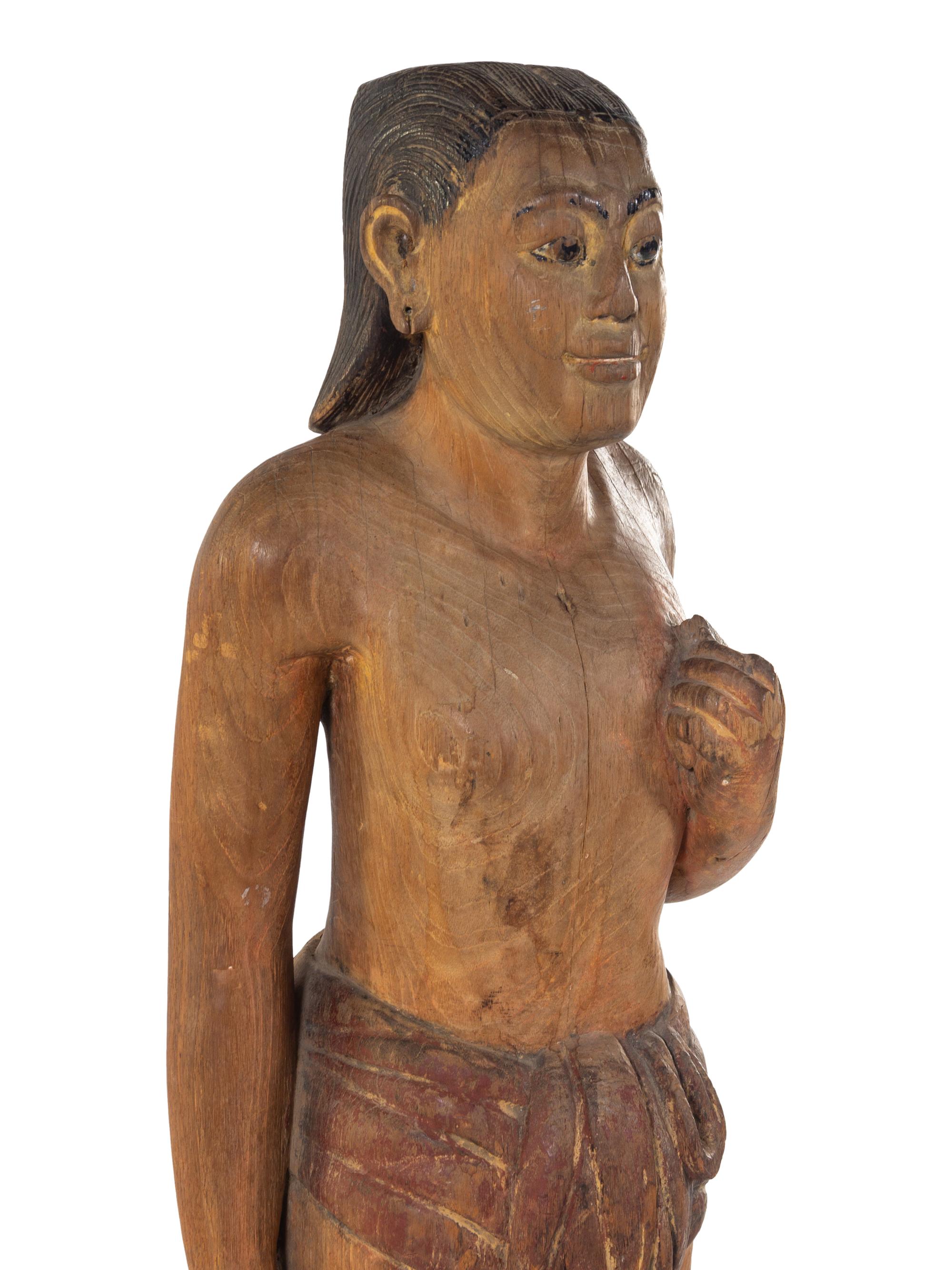 A Burmese Carved Wood Temple Diety