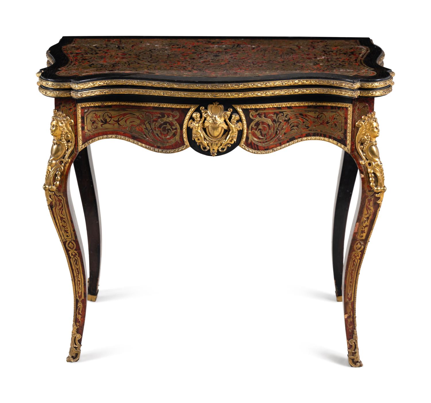 A Napoleon III Boulle Marquetry Flip-Top Table