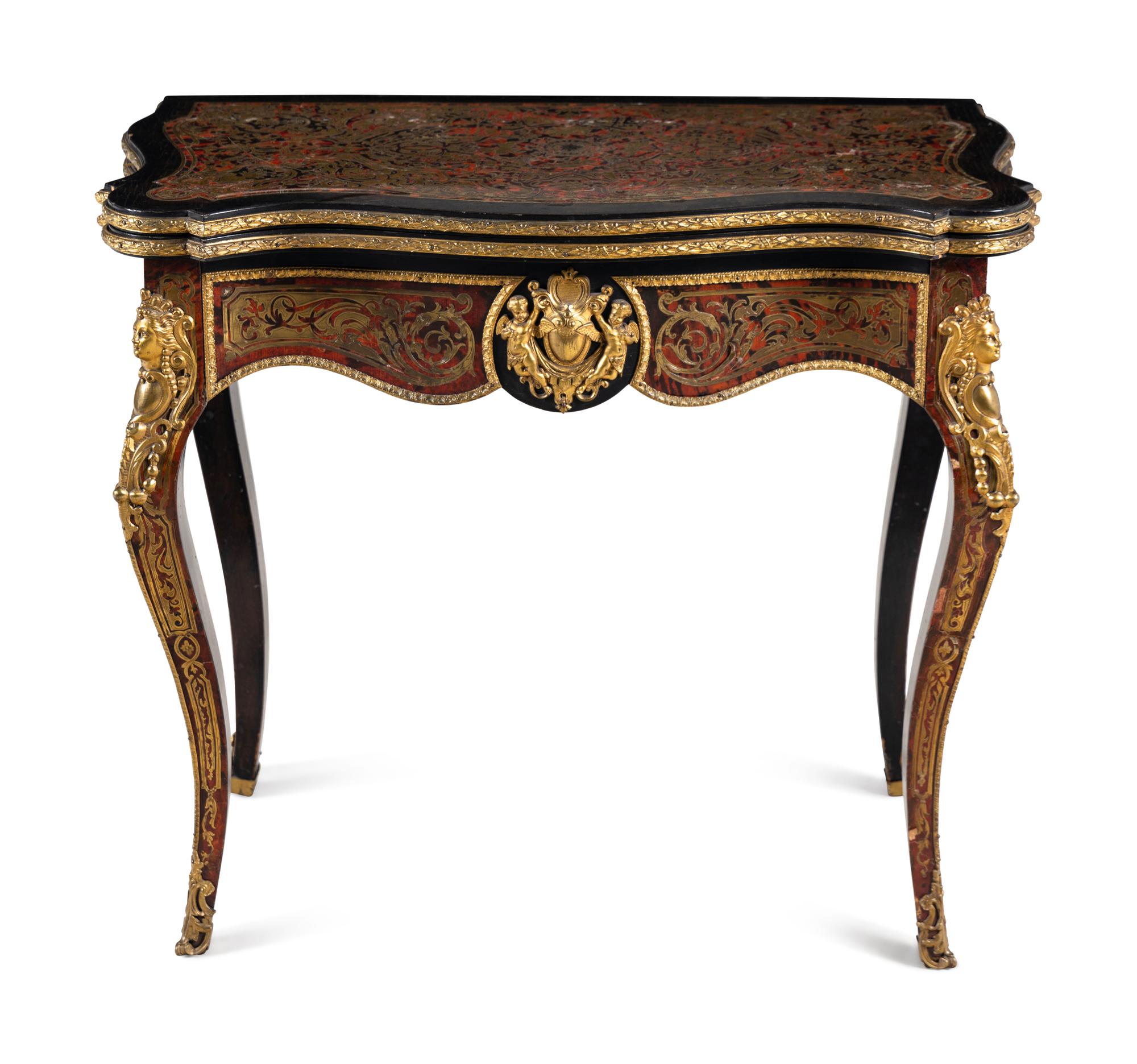 A Napoleon III Boulle Marquetry Flip-Top Table