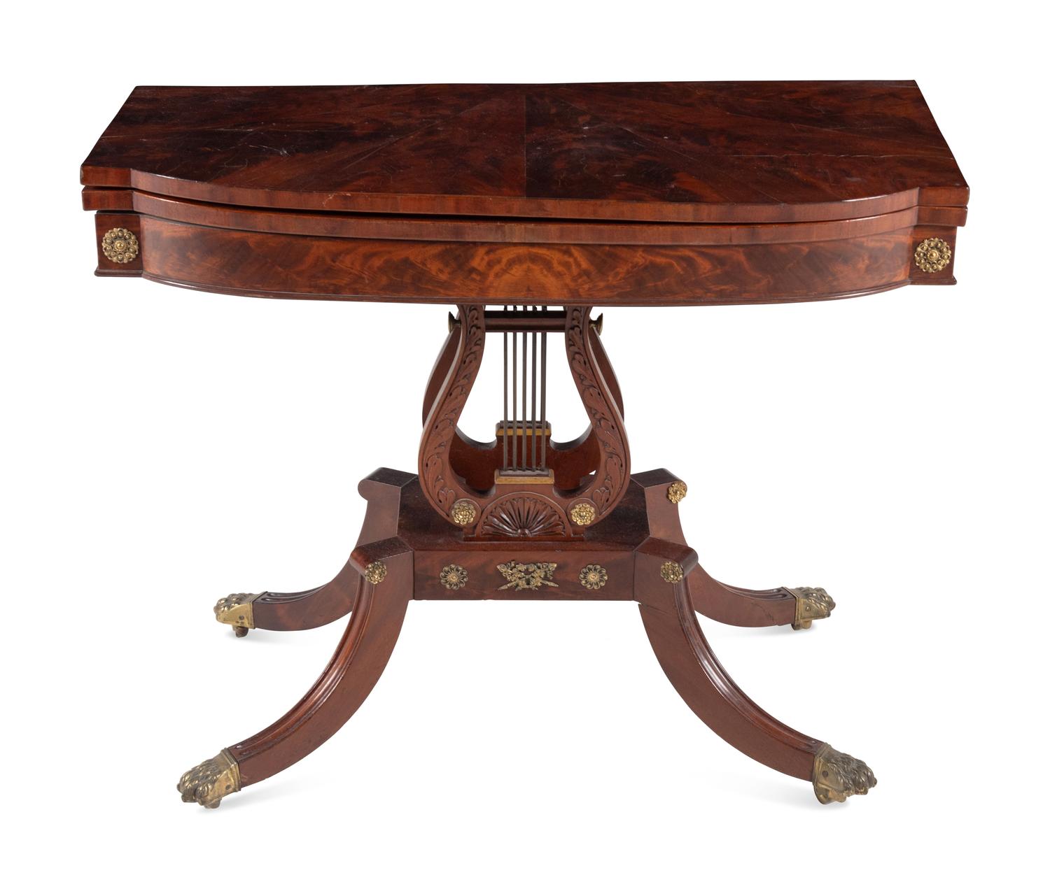 A Classical Gilt Metal Mounted Mahogany Flip-Top Table