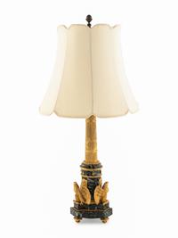 An Empire Style Gilt Bronze and Marble Columnar Lamp