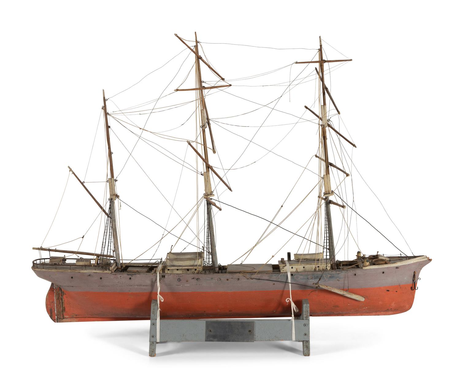 A Carved and Painted Wood Three-Mast Ship Model