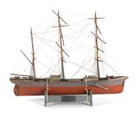 A Carved and Painted Wood Three-Mast Ship Model