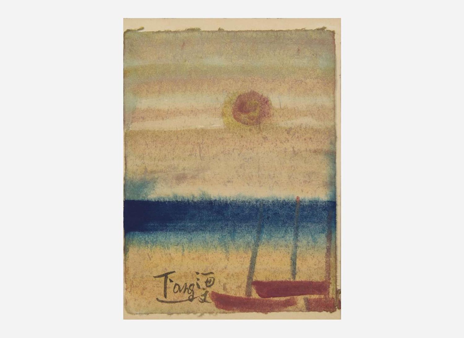T'ang Haywen (Chinese/French 1927-1991) Sunlit Harbor 曾海文（旅法華裔1927-1991） 海港餘暉