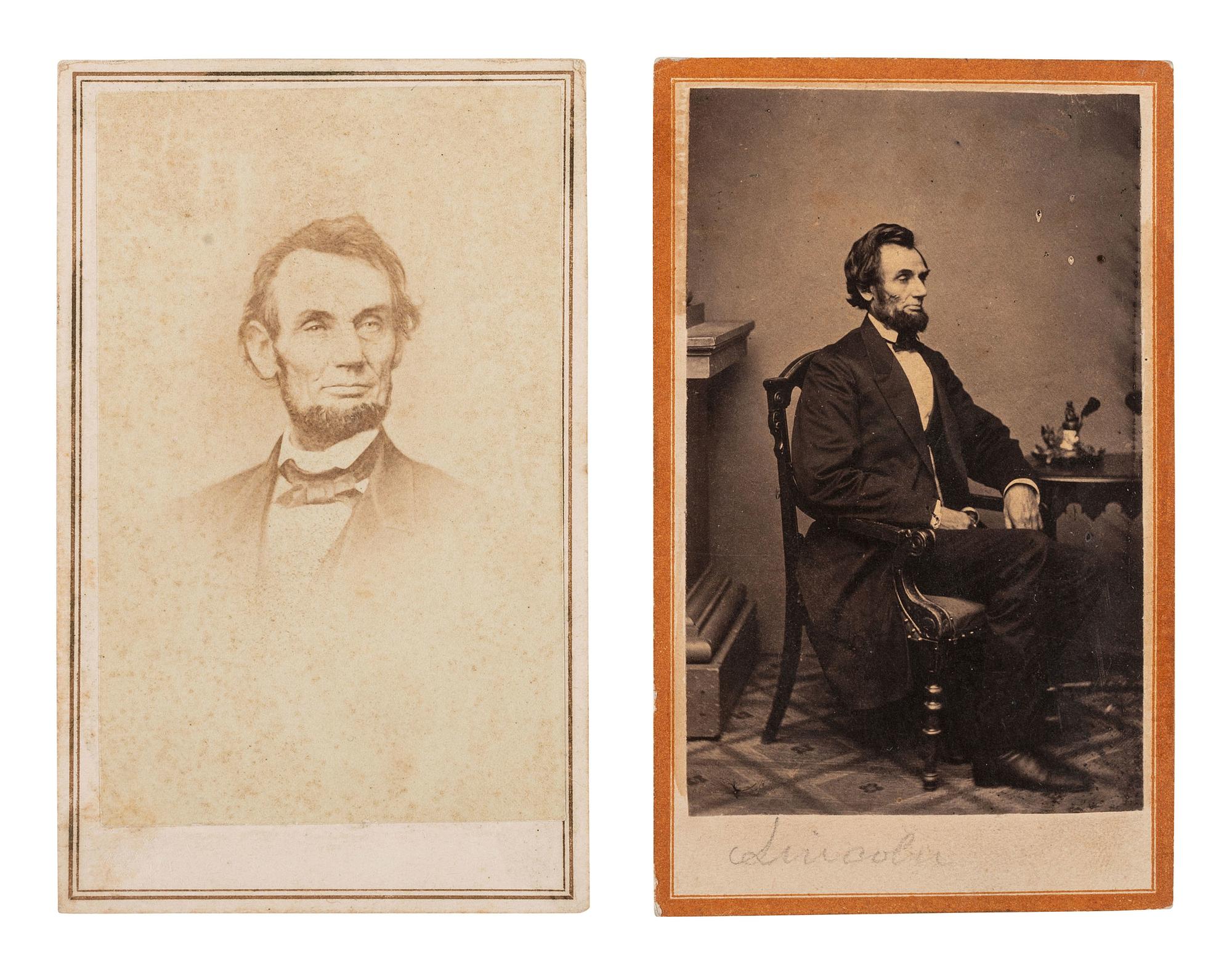 [LINCOLN, Abraham (1809-1865)]. A group of 2 CDVs of Abraham Lincoln, incl. examples by GARDNER and BERGER.