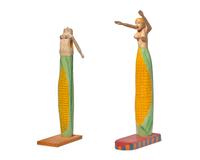 Canadian School 20th century, A Pair of Carved and Painted Corn Effigy Dolls , Dated "1995"