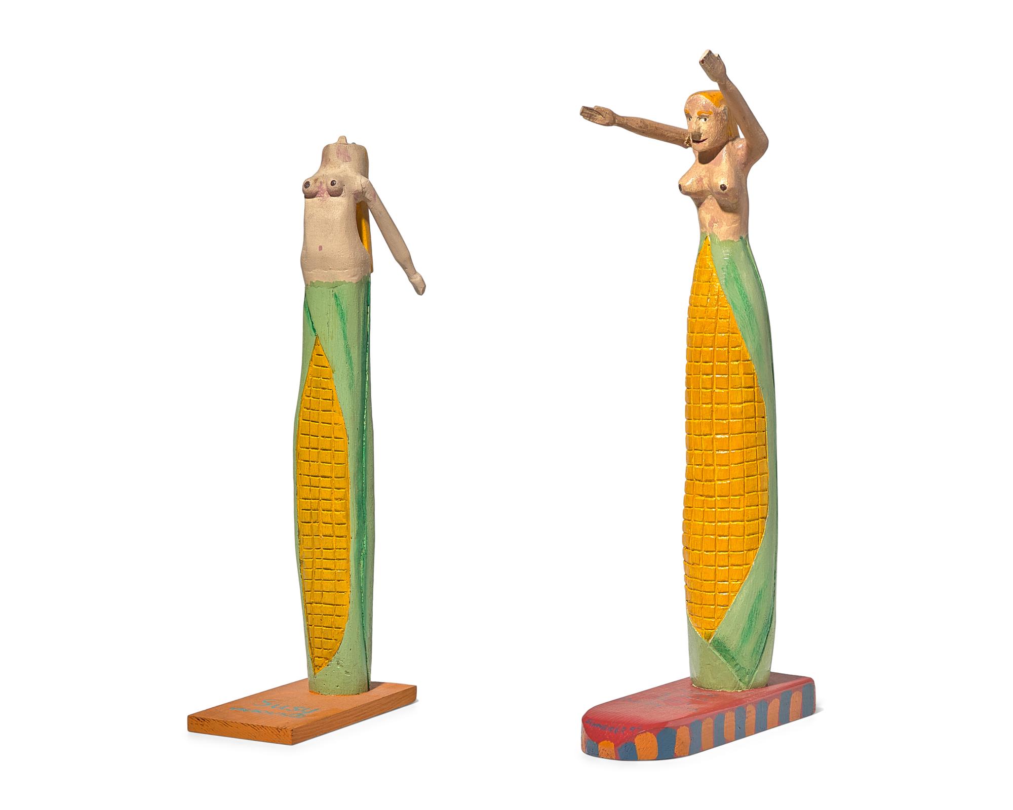 Canadian School 20th century, A Pair of Carved and Painted Corn Effigy Dolls , Dated "1995"