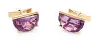 A Pair of 14 Karat Yellow Gold and Amethyst Cufflinks, 8.85 dwts.