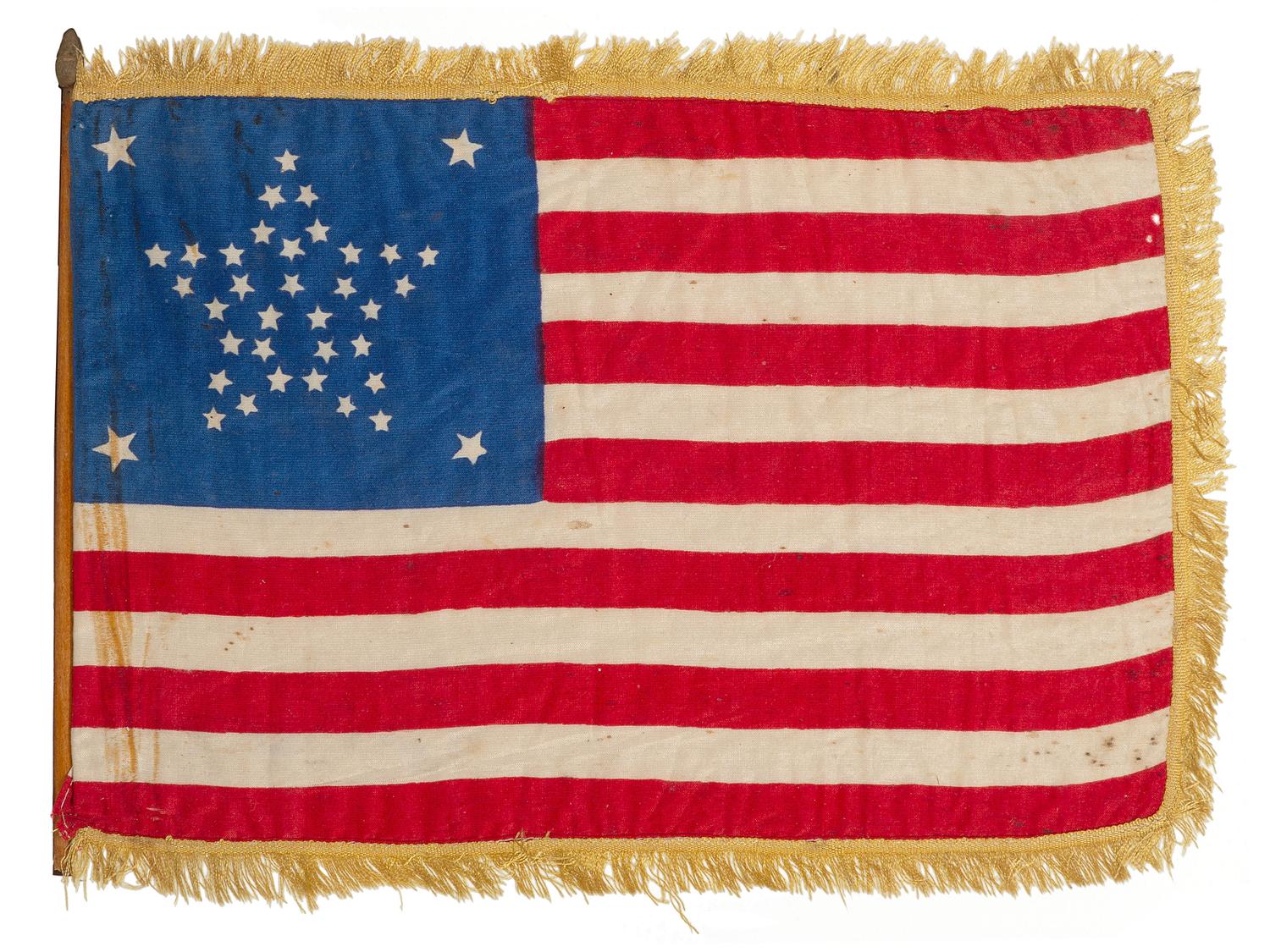 [FLAGS]. 37-star American parade flag with "Great Star" configuration. Ca 1867-1876.