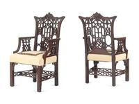 A Pair of 'Chinese Chippendale' Style Mahogany Armchairs