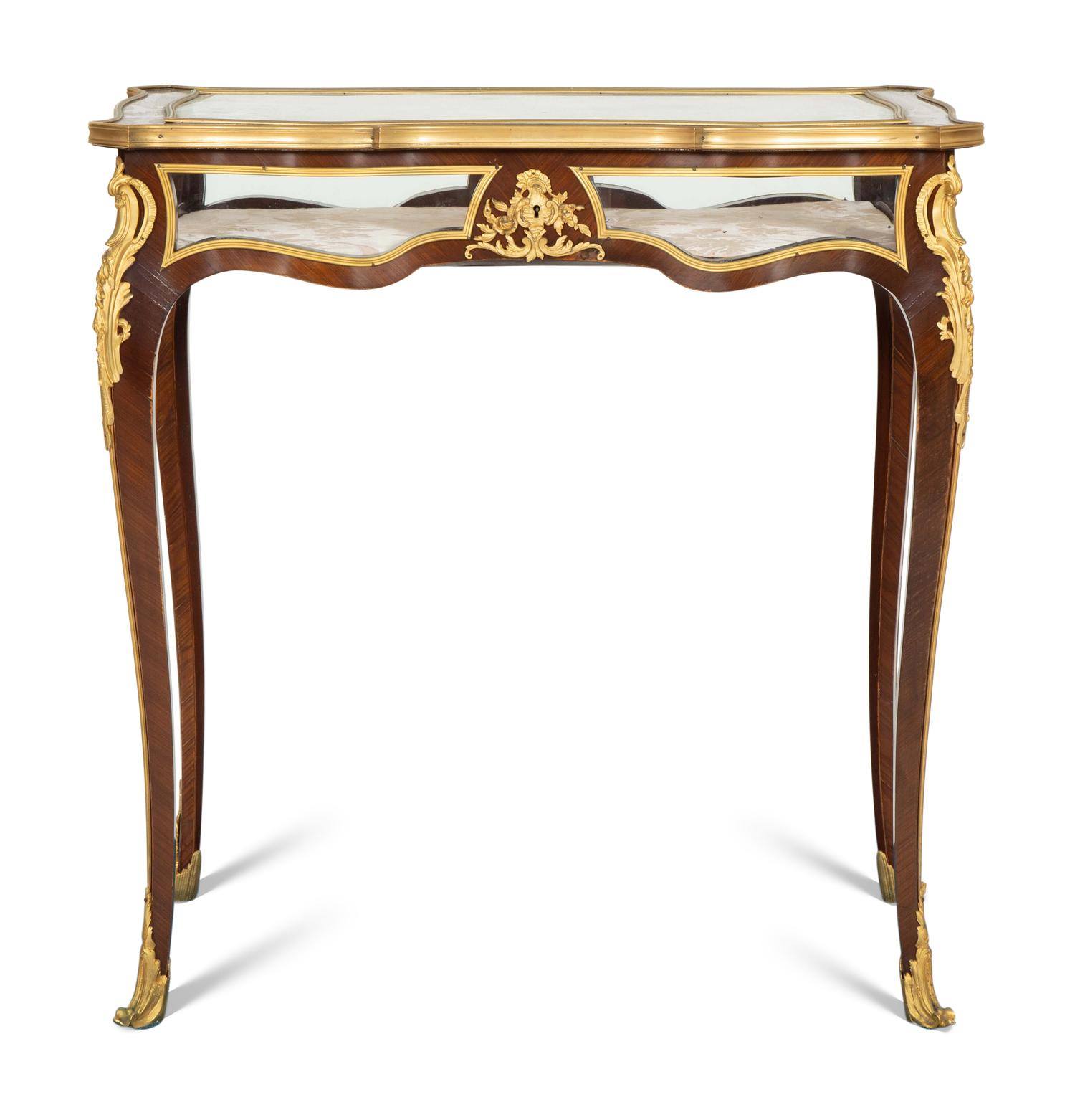 A Louis XV Style Gilt Bronze Mounted Mahogany Vitrine Table