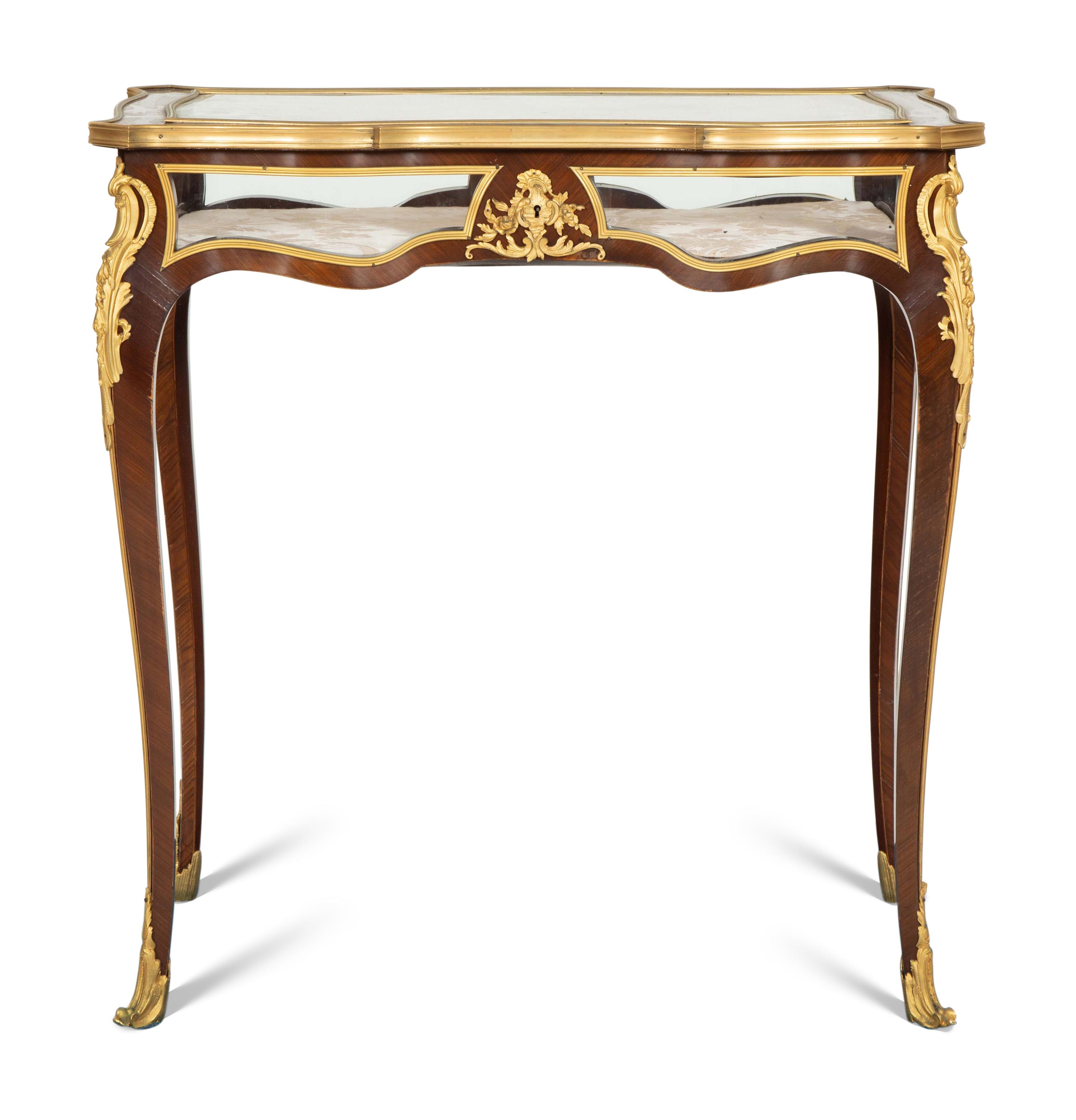 A Louis XV Style Gilt Bronze Mounted Mahogany Vitrine Table