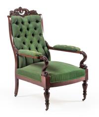 An Italian Carved Mahogany Library Chair Height 44 inches. — 19TH CENTURY
