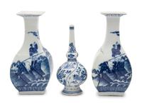 Three Chinese Blue and White Porcelain Vases