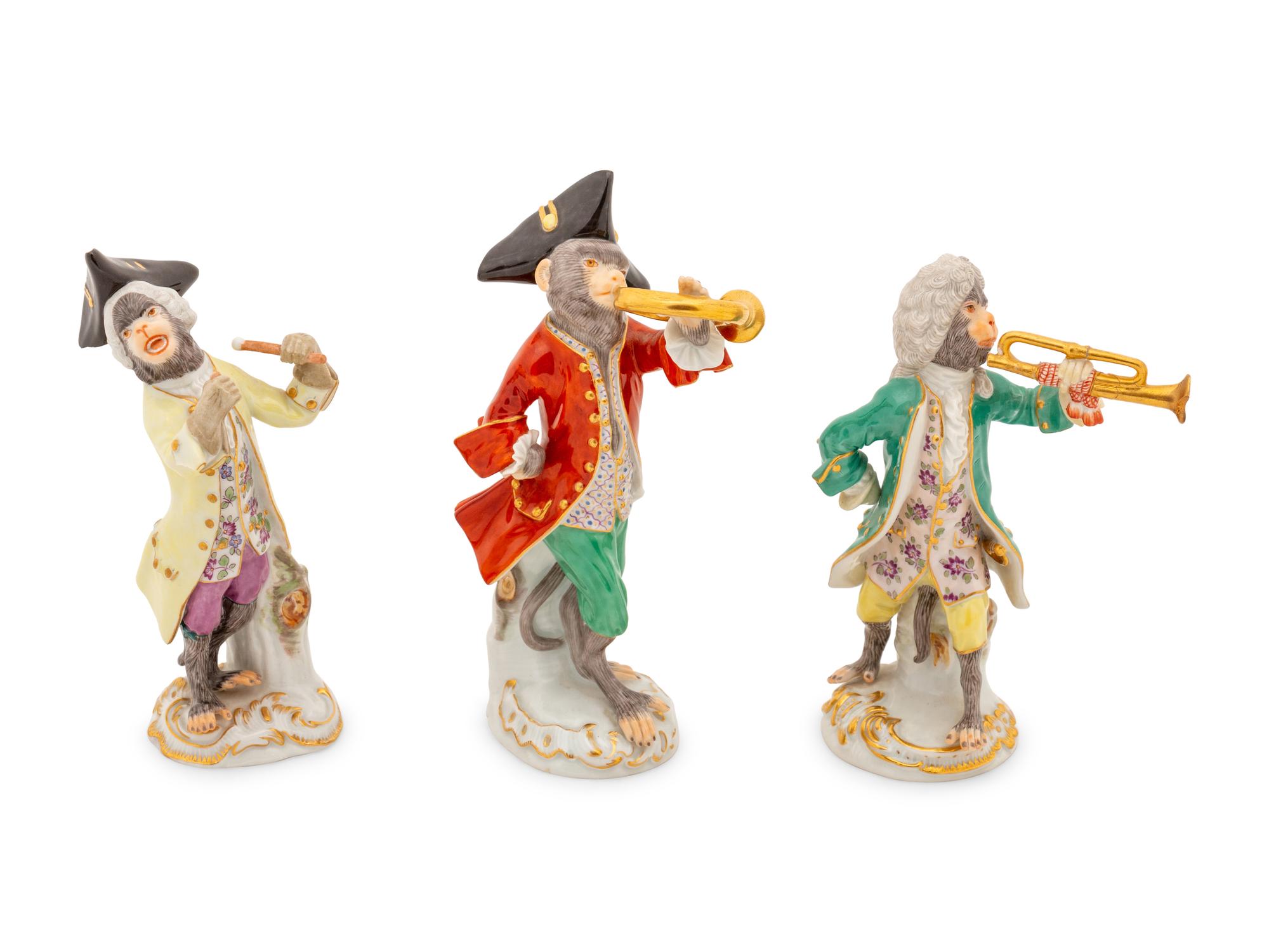 Six Meissen Porcelain Monkey Musicians
