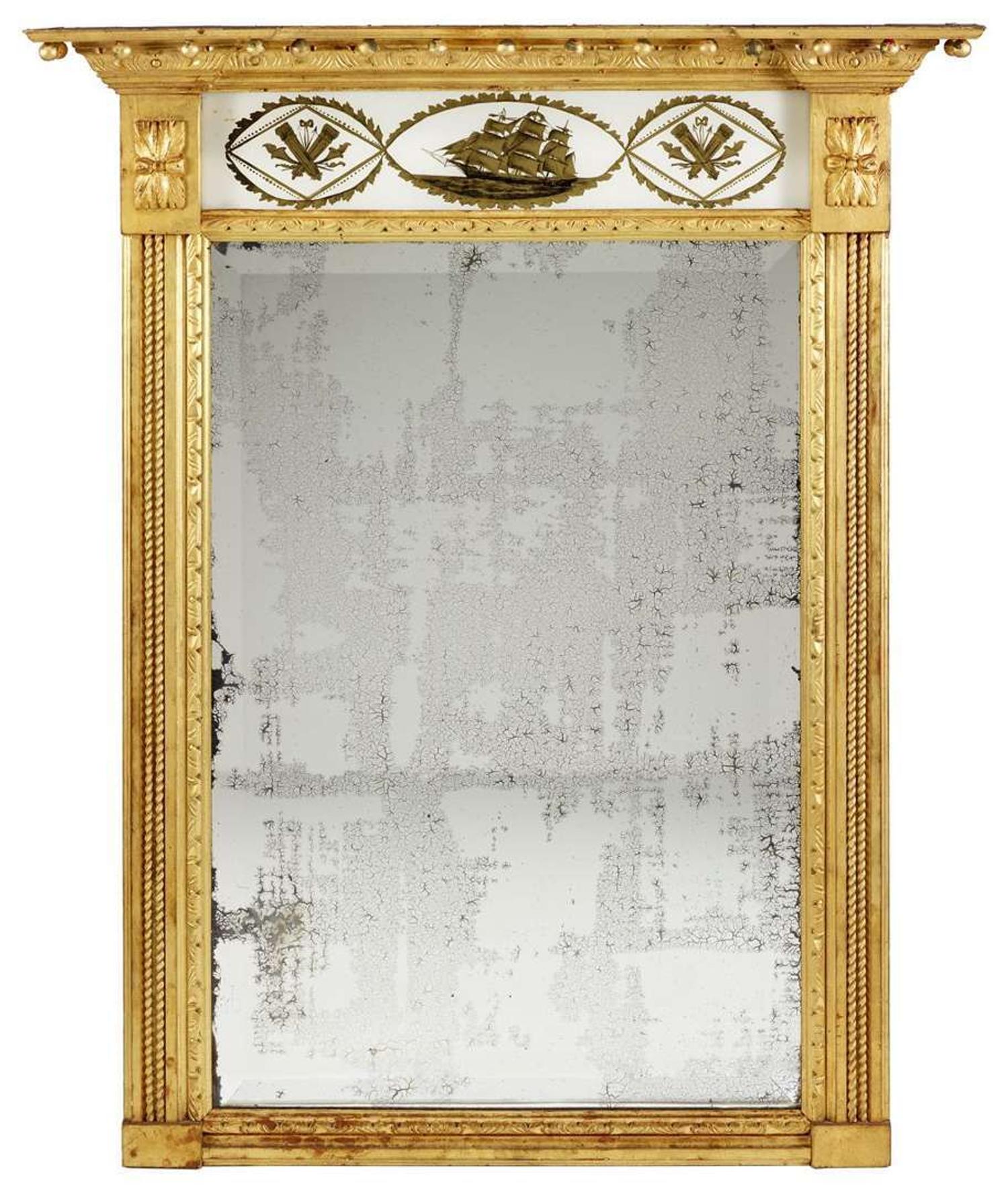 Large Federal-style giltwood and eglomisé mirror late 19th century