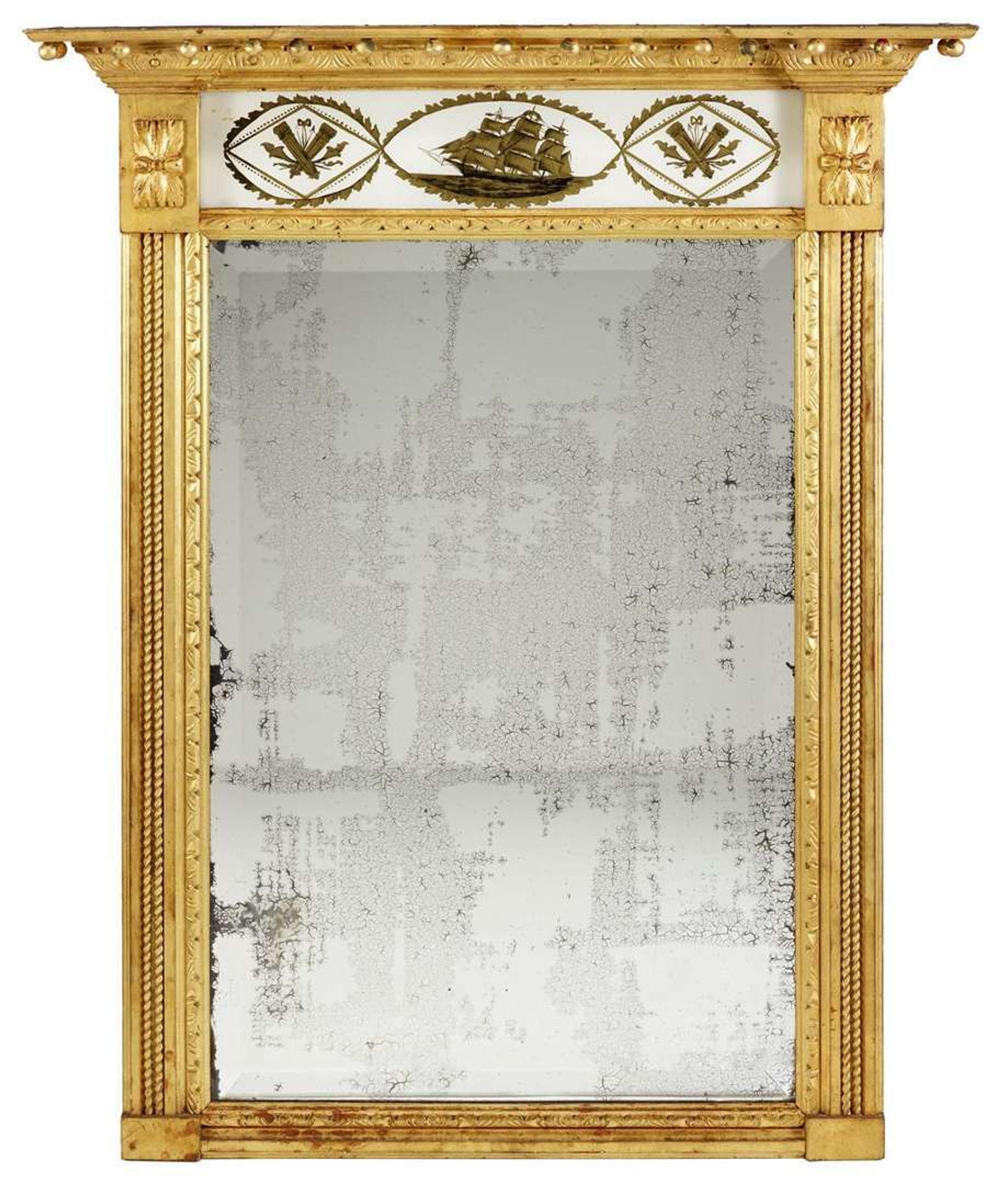 Large Federal-style giltwood and eglomisé mirror late 19th century