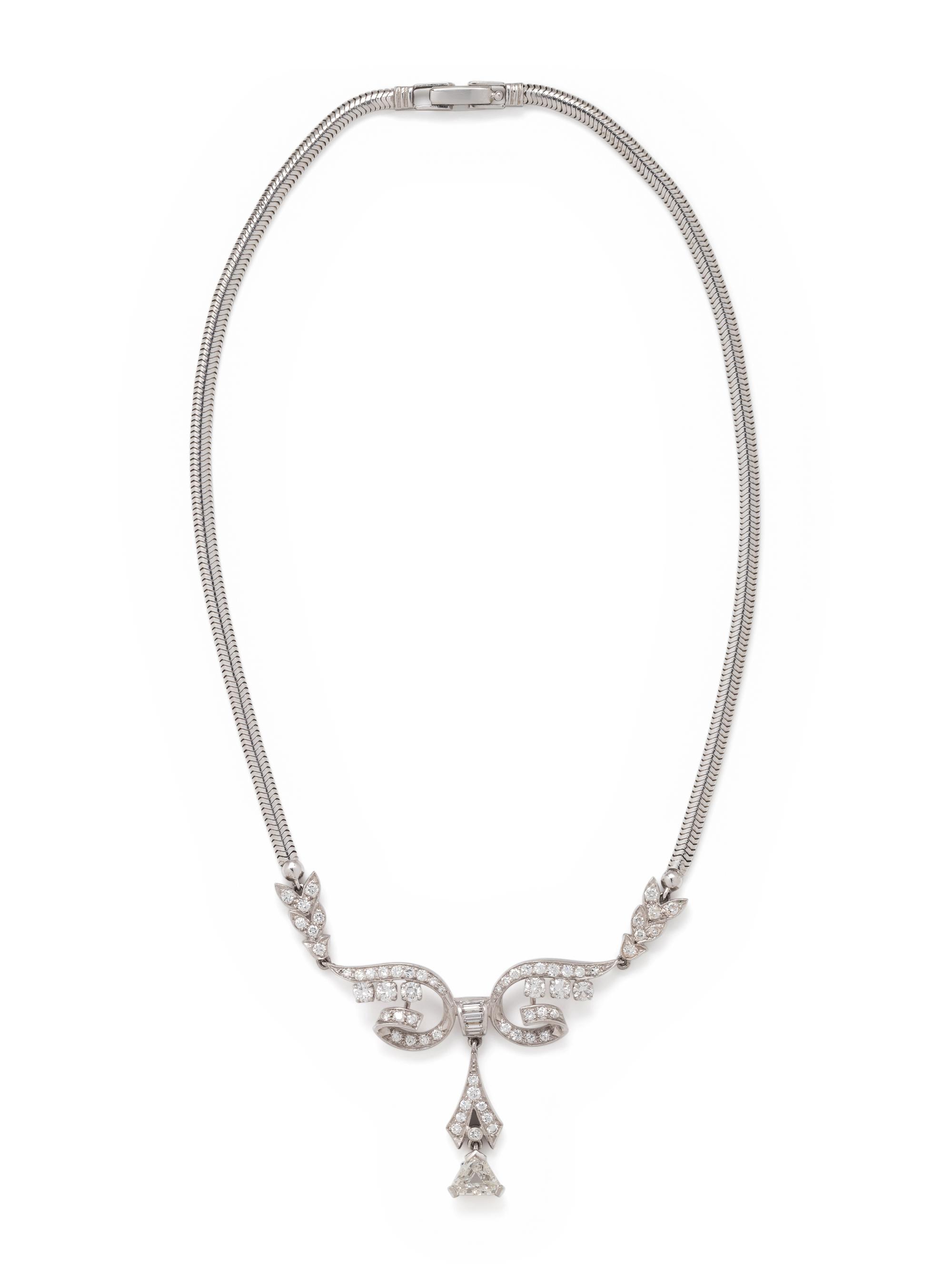 PLATINUM, WHITE GOLD AND DIAMOND NECKLACE