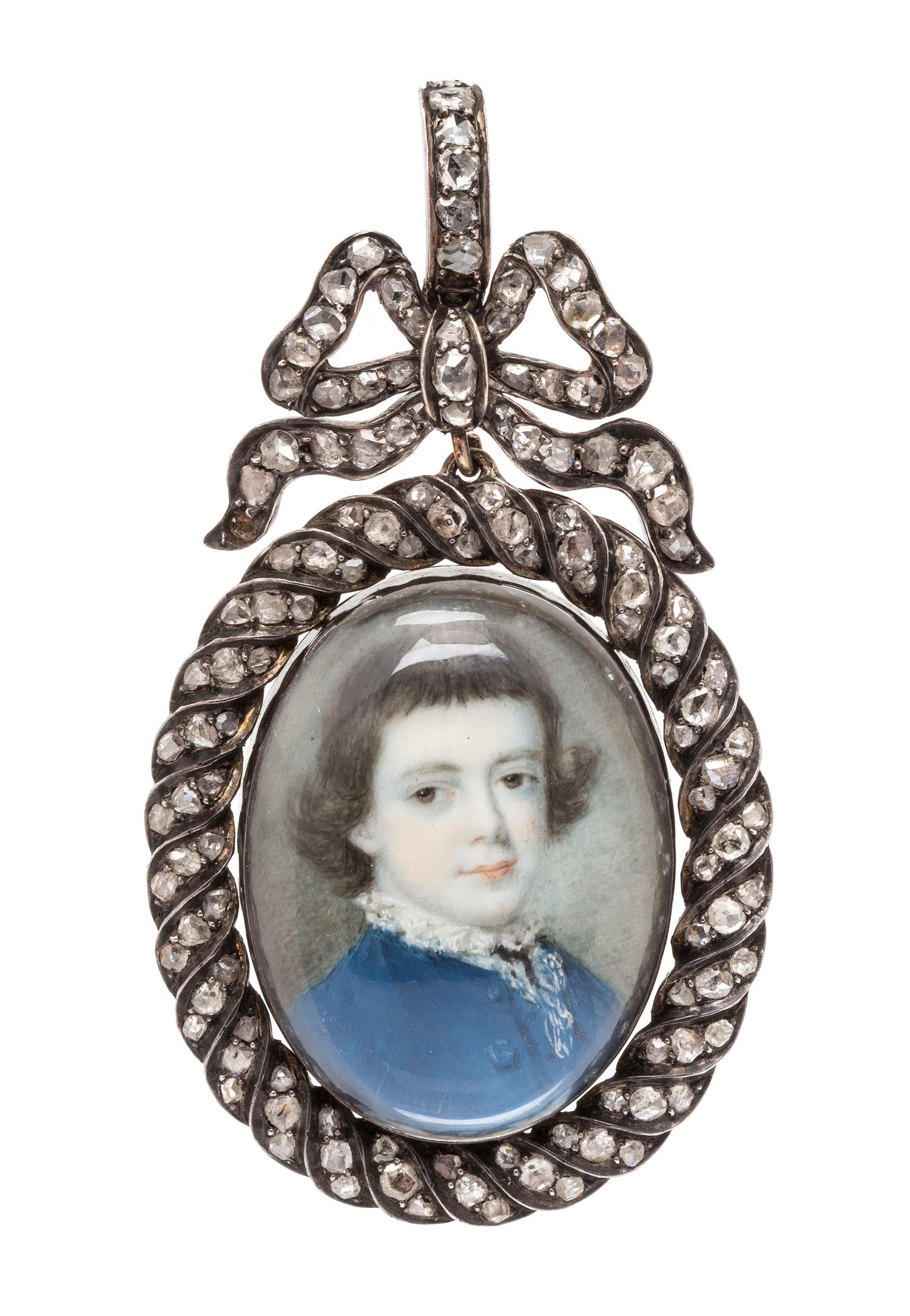 A Georgian Gold, Silver, Diamond and Portrait Miniature Pendant, Circa 1770, 28.50 dwts.