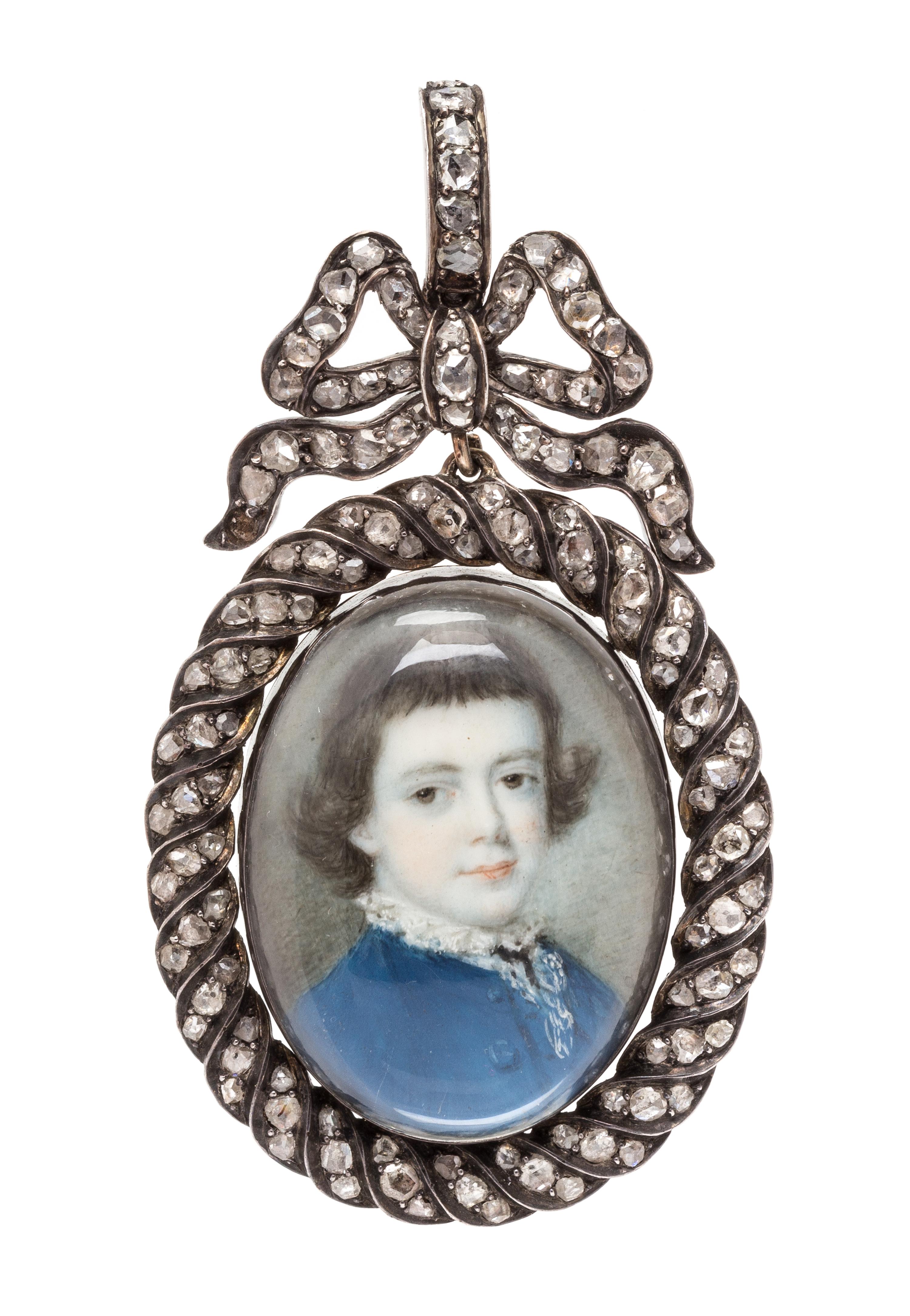 A Georgian Gold, Silver, Diamond and Portrait Miniature Pendant, Circa 1770, 28.50 dwts.