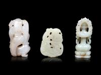 Three Chinese Celadon Jade Carved Figures of Immortals