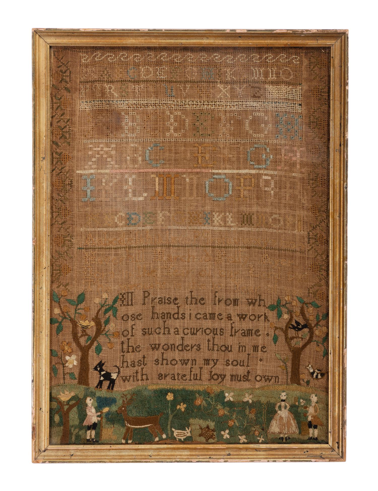 A Massachusetts Pictorial Needlework Sampler
