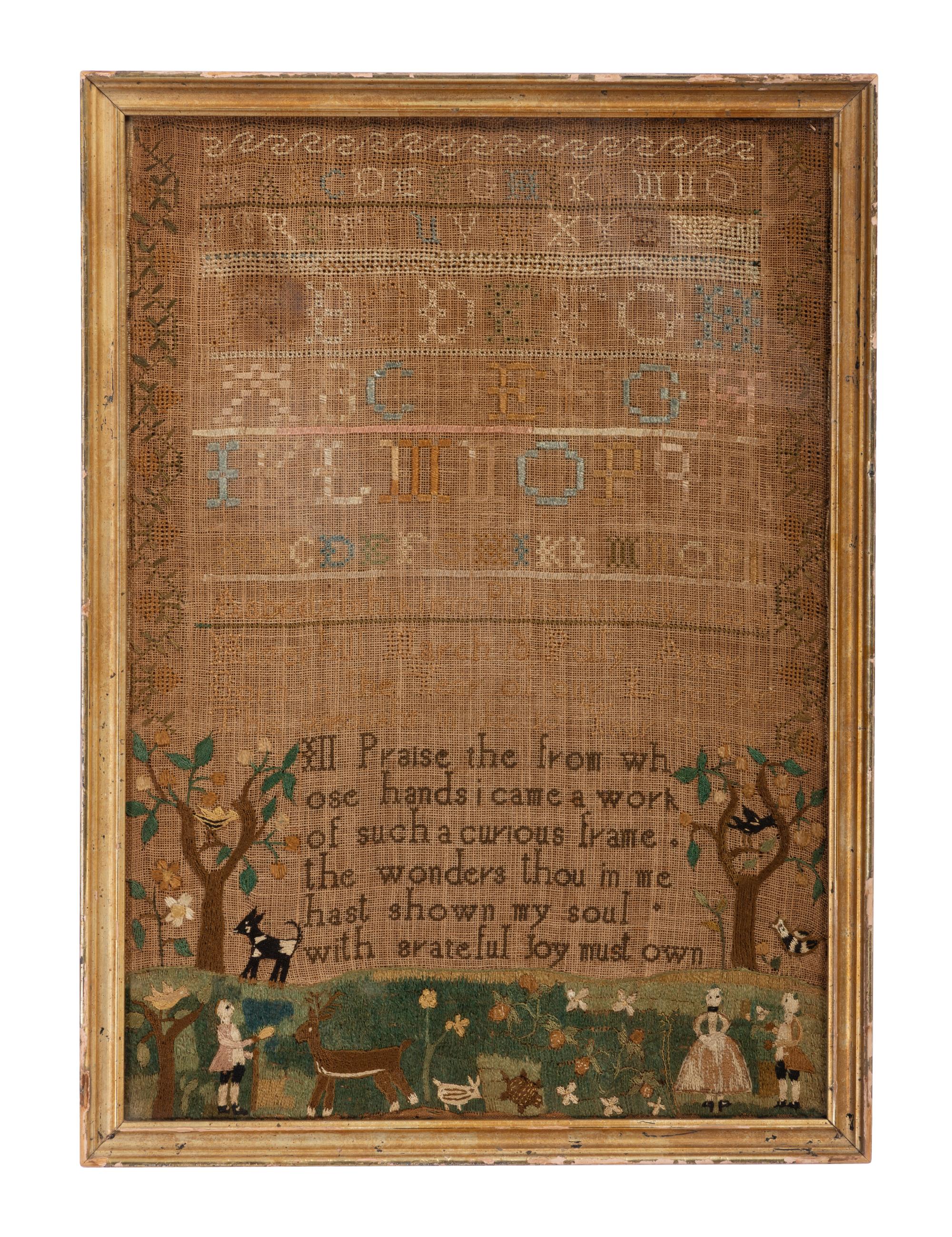 A Massachusetts Pictorial Needlework Sampler