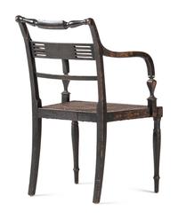 A Classical Black and Gilt Decorated Cane-Upholstered Armchair