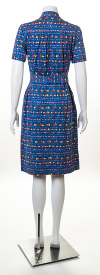 A Celine Blue Cotton Fruit Print Dress, Size 40; Self tie: 56.5" x 2.25".
