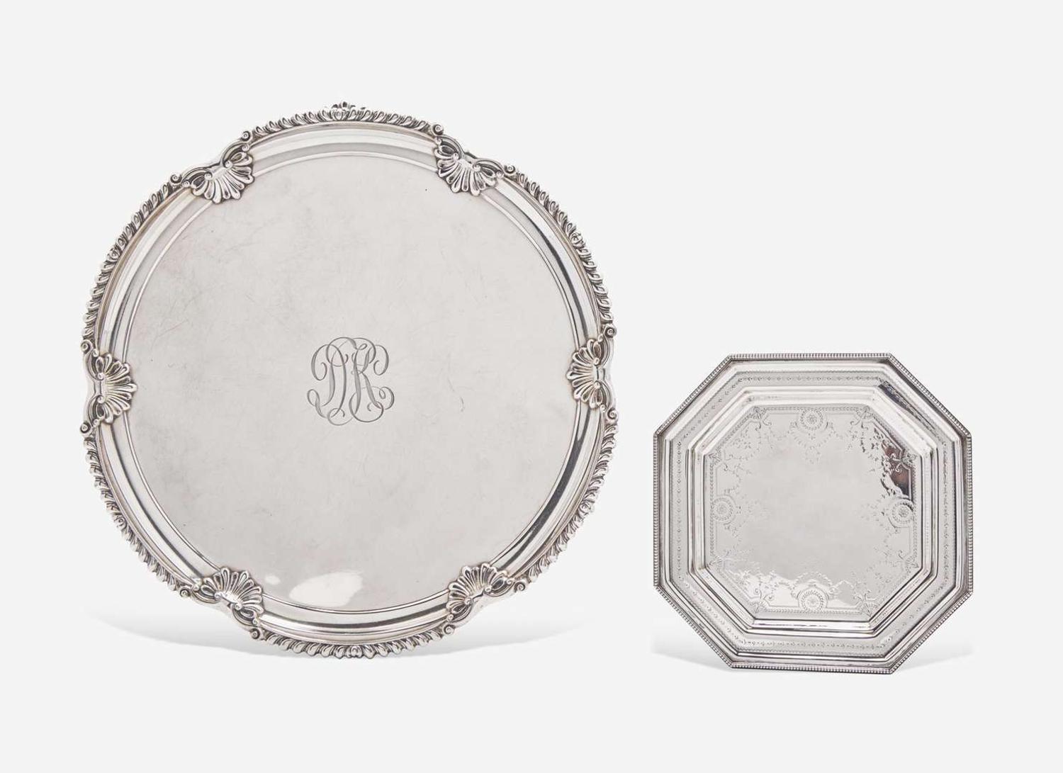 Two sterling silver trays, Gorham Mfg. Co., Providence, RI and Black, Starr & Frost, New York, NY, 1848-1865 and circa 1890, respectively
