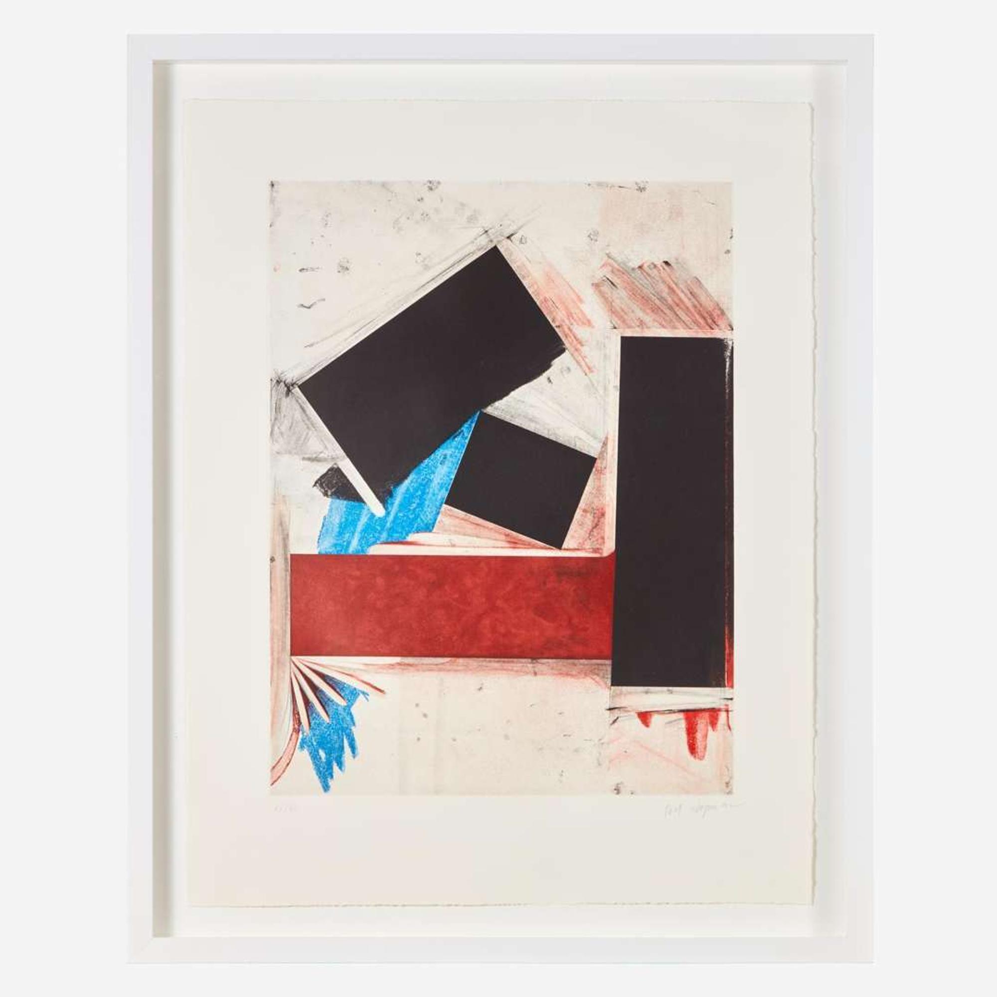 Joel Shapiro (American, b. 1941) Untitled (Red Square with Blue) & Untitled 2 from Crommelynck Portfolio