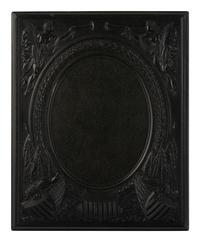 [EARLY PHOTOGRAPHY]. Half plate ambrotype of man on horseback with Washington Monument Union case.