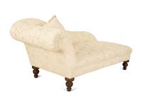 An Empire Style Button Tufted Ivory Cotton Damask Chaise Longue — 20th Century