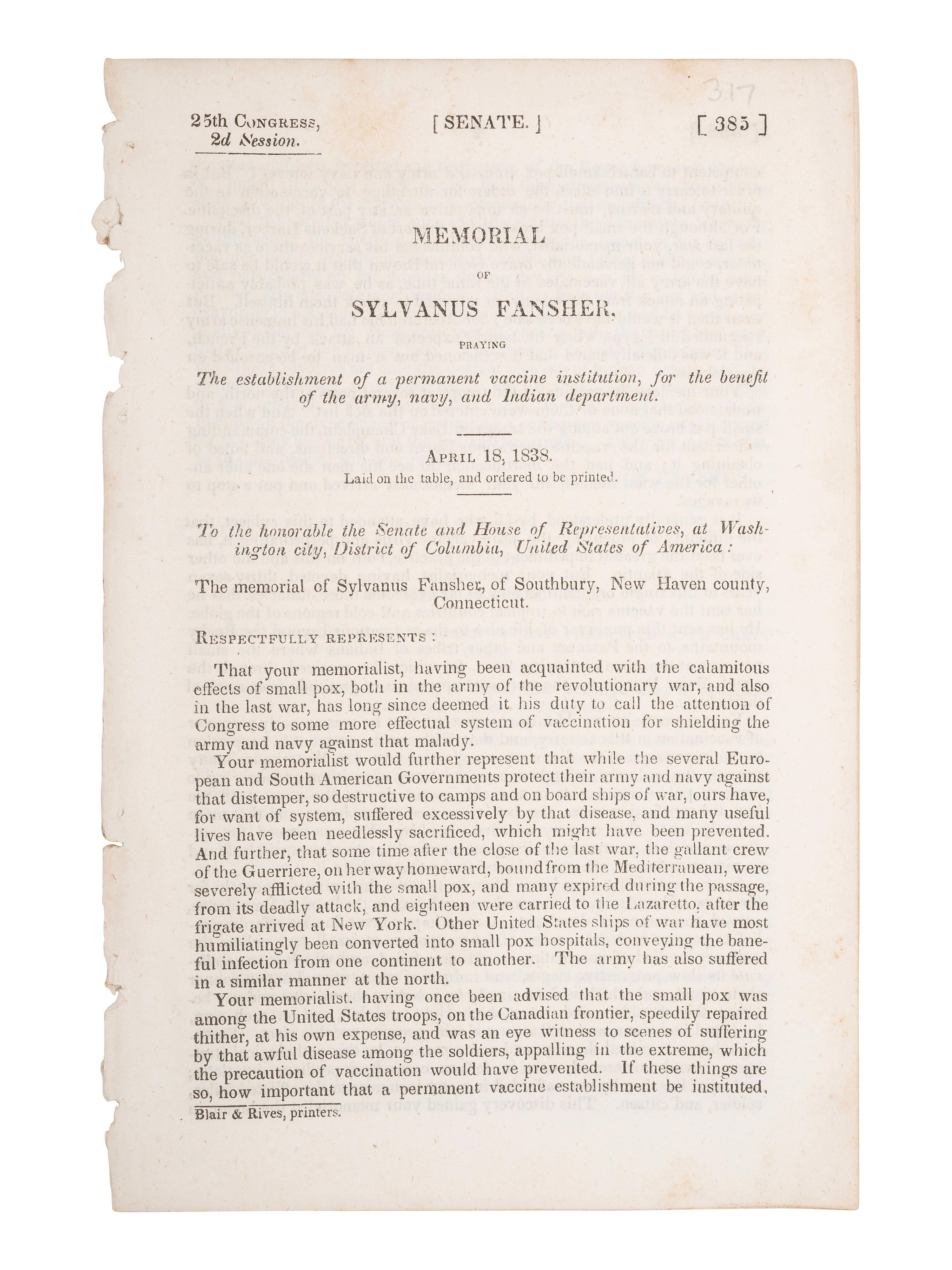 [VACCINATION]. Two early vaccination broadsides and a note from the "Chairman of the Committee for Vaccination" in Milton, Massachusetts, acknowledging participants in the town's 1809 vaccination campaign.