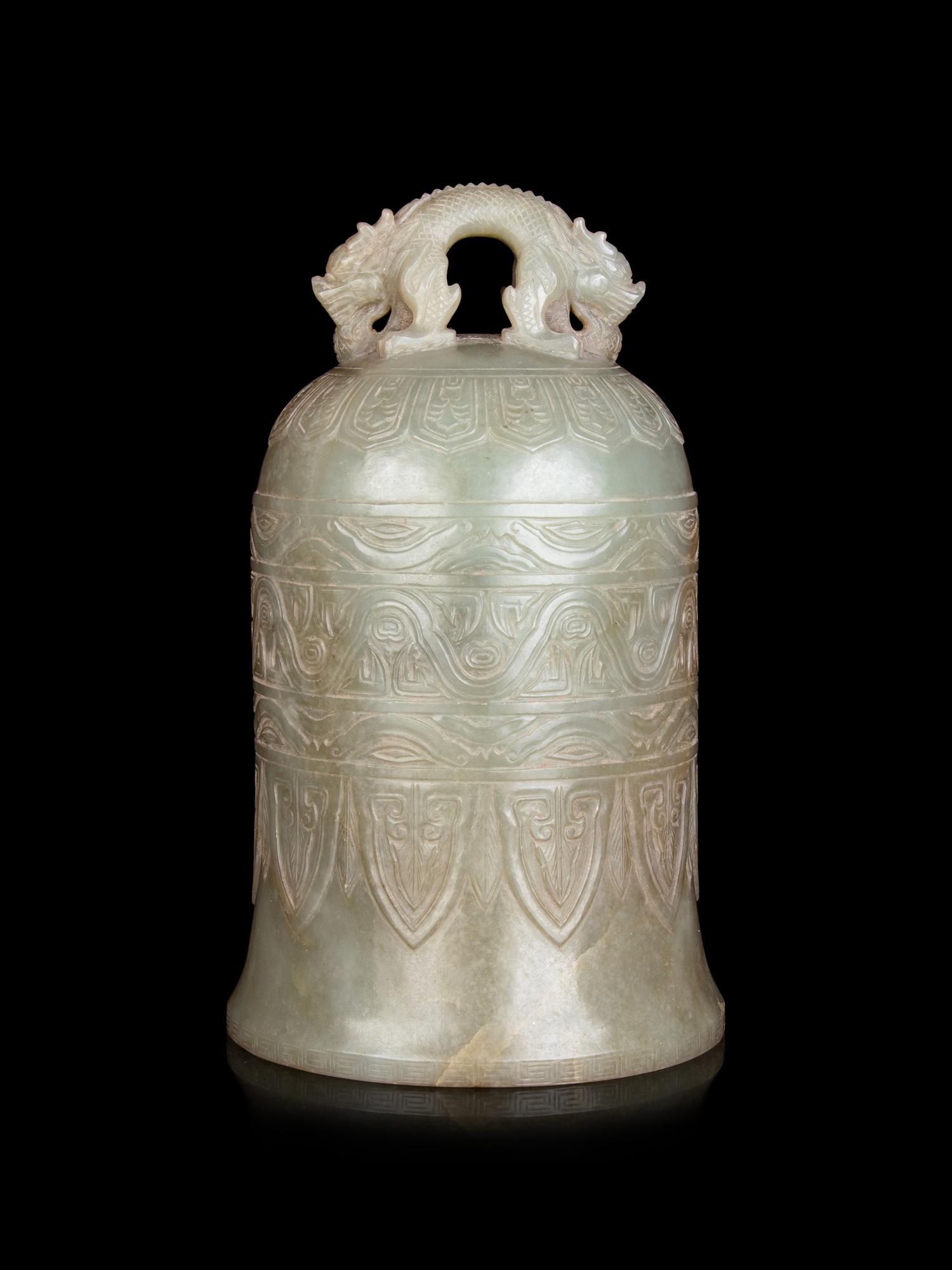 A Chinese Carved Celadon Jade Bell