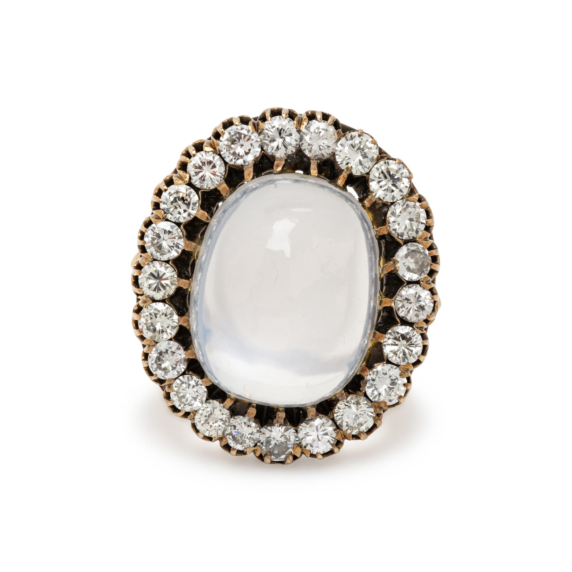 MOONSTONE AND DIAMOND RING