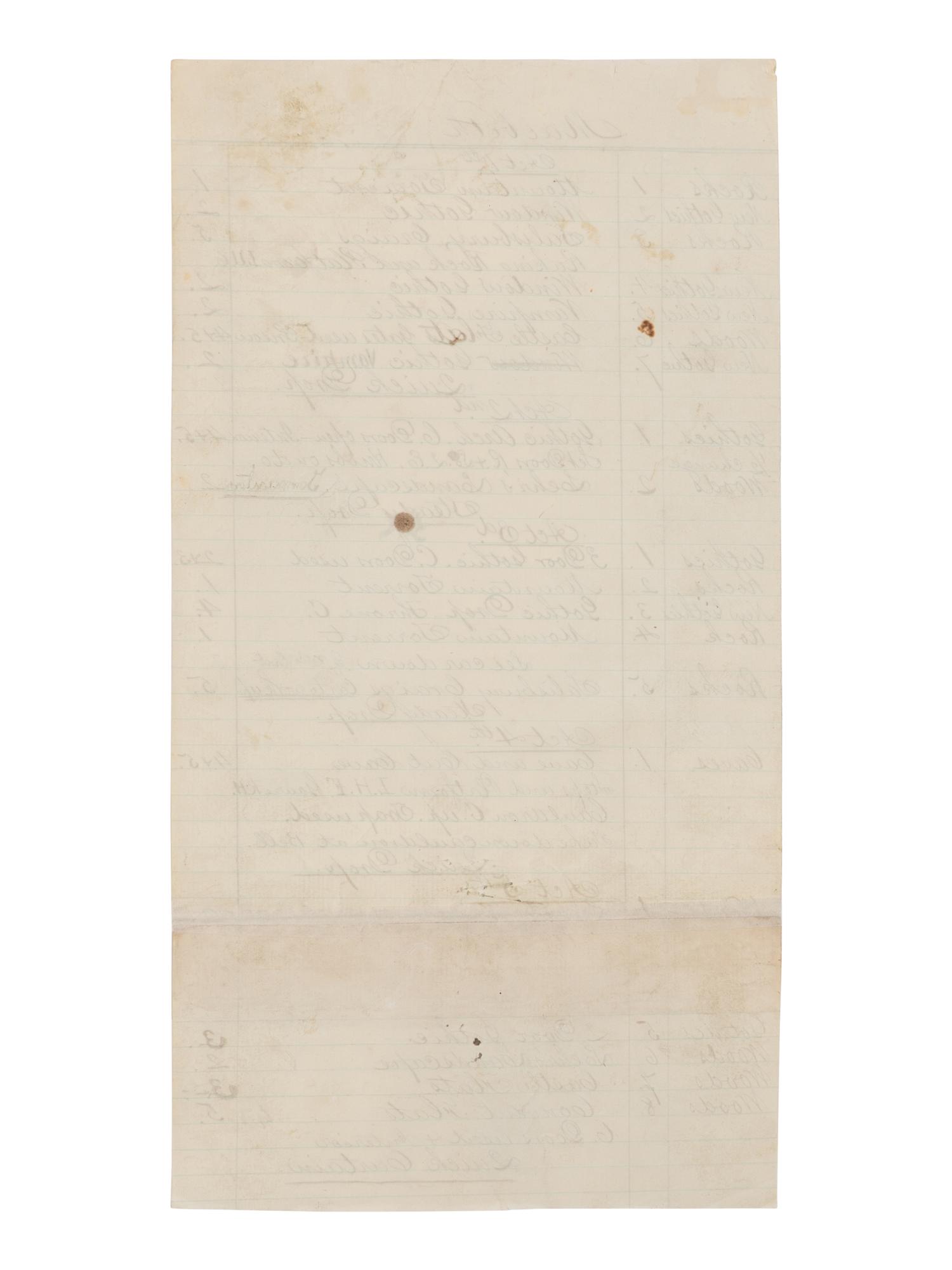 [BOOTH, John Wilkes (1838-1865)]. A group of 5 manuscript scenery lists for plays in which John Wilkes Booth performed, ca 1862-1864.