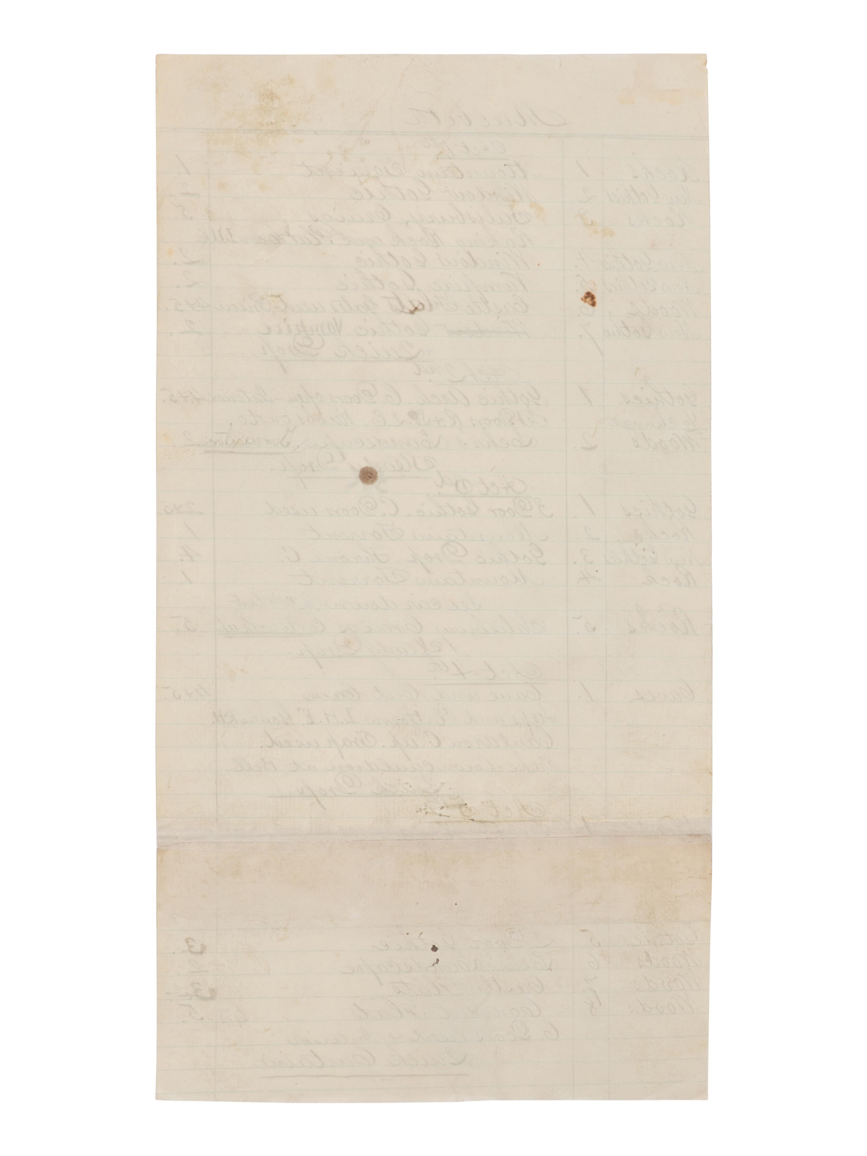 [BOOTH, John Wilkes (1838-1865)]. A group of 5 manuscript scenery lists for plays in which John Wilkes Booth performed, ca 1862-1864.
