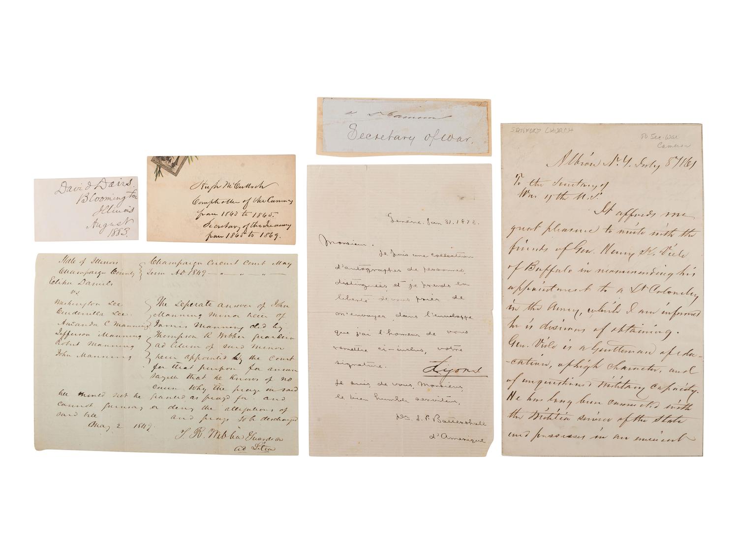 [LINCOLN, Abraham (1809-1865)]. Autographs of Lincoln friends and associates, including: