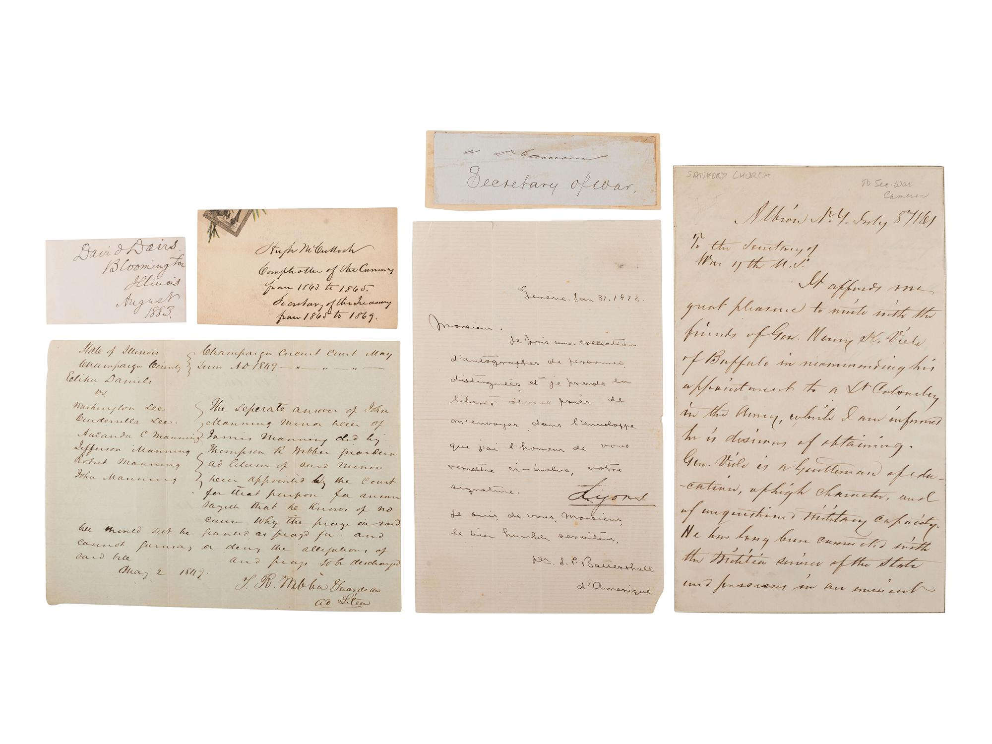 [LINCOLN, Abraham (1809-1865)]. Autographs of Lincoln friends and associates, including: