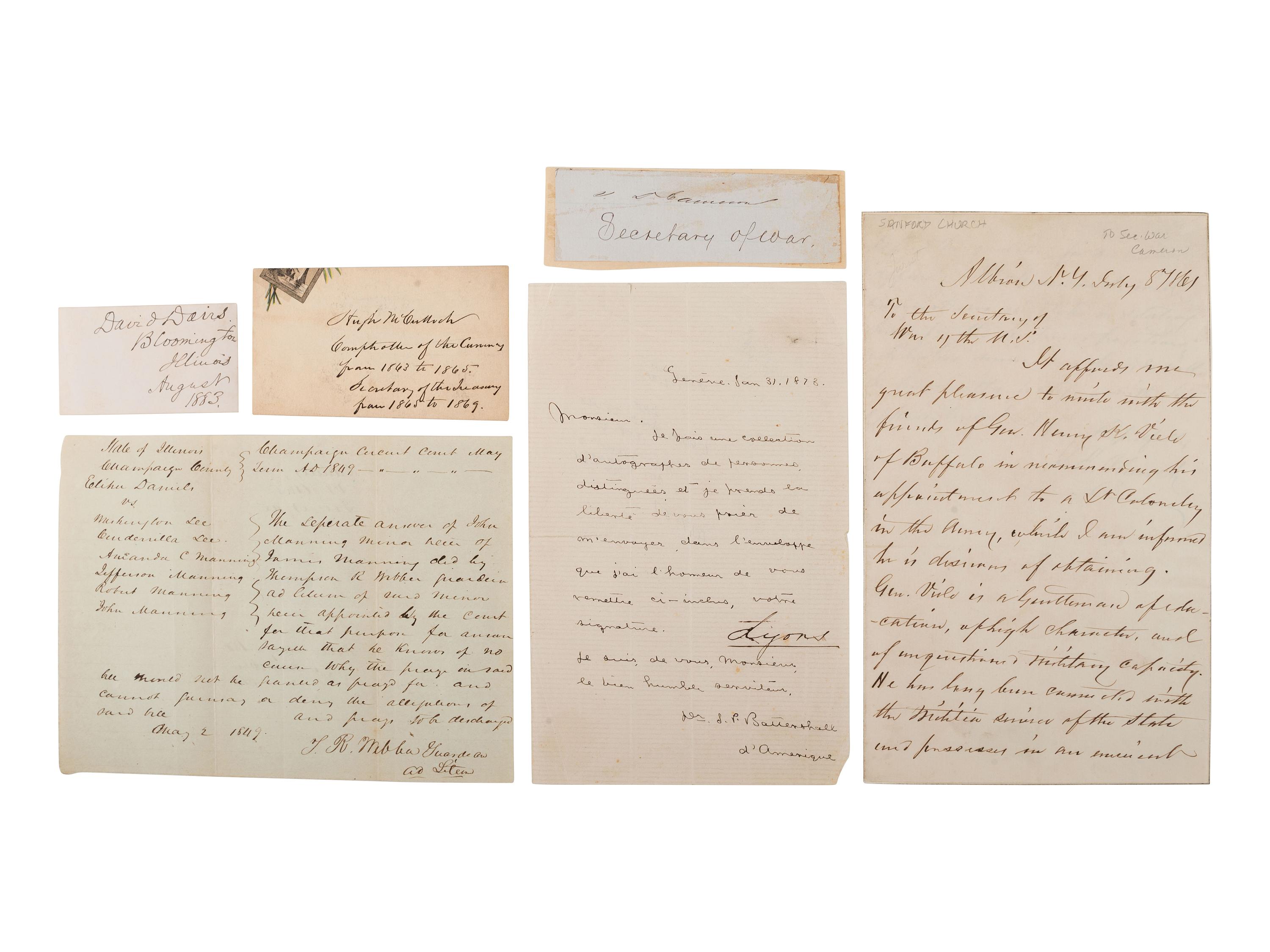 [LINCOLN, Abraham (1809-1865)]. Autographs of Lincoln friends and associates, including: