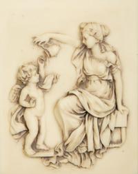 Four Faux Marble Resin Bas Relief Panels of Putti and Classical Figures
