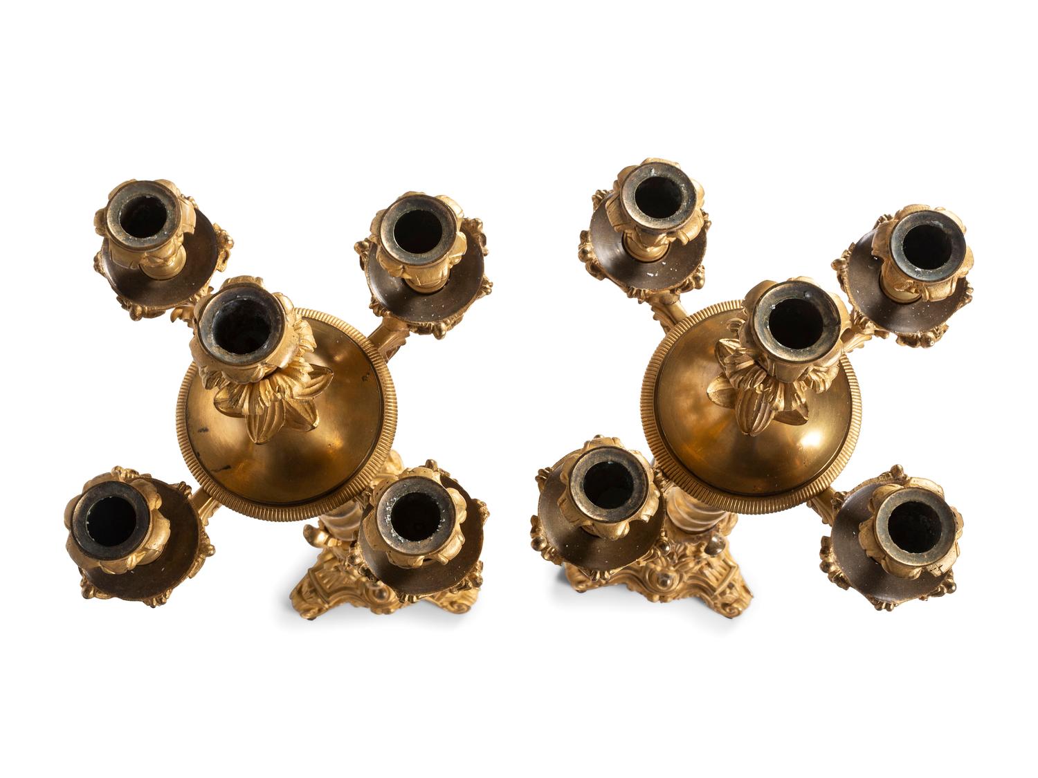 A Pair of French Baroque Style Gilt Bronze Five-Light Candelabra