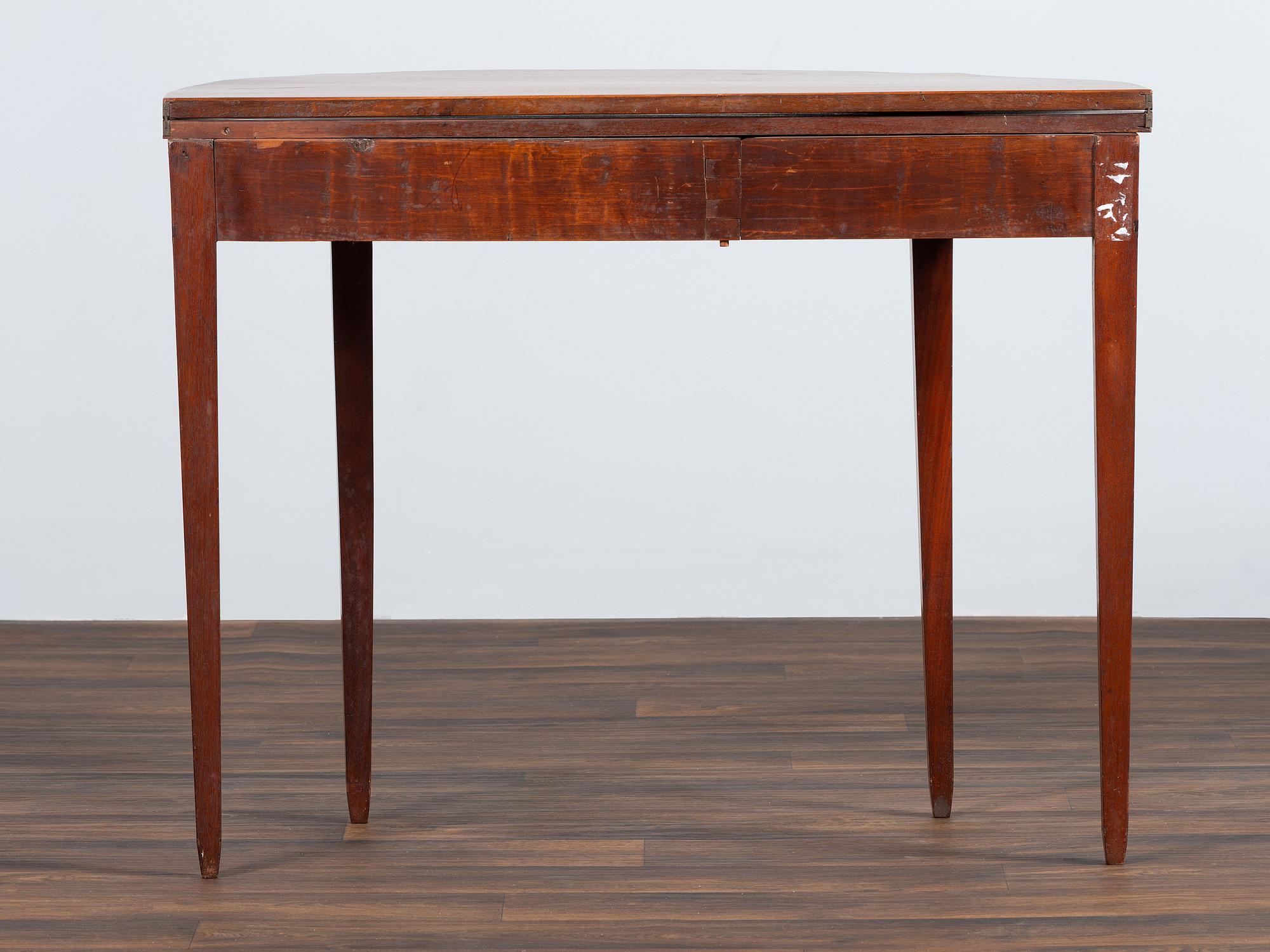 A Federal Inlaid Mahogany Demi-Lune Game Table