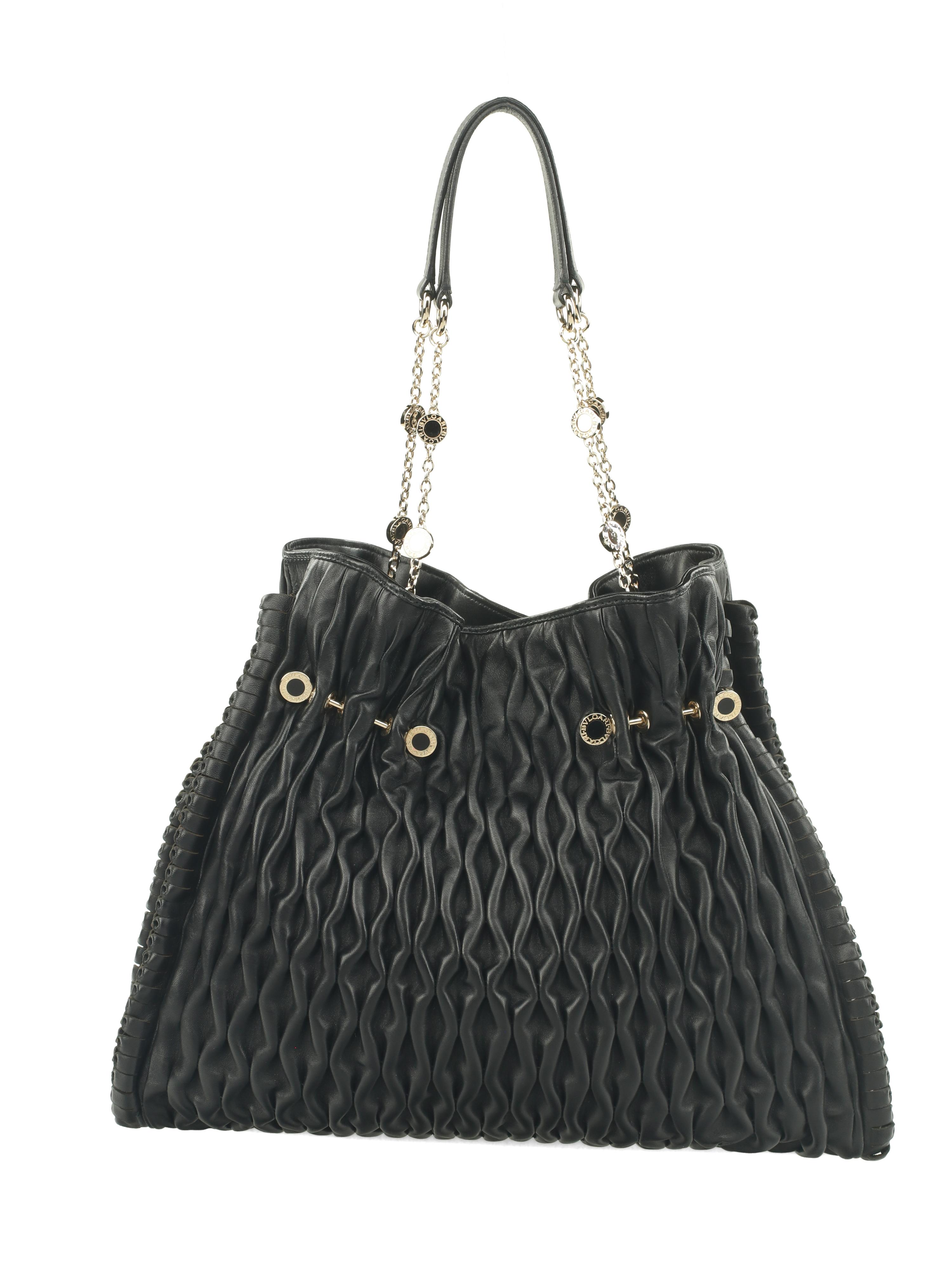 Bvlgari Pleated Leather Twit Tote