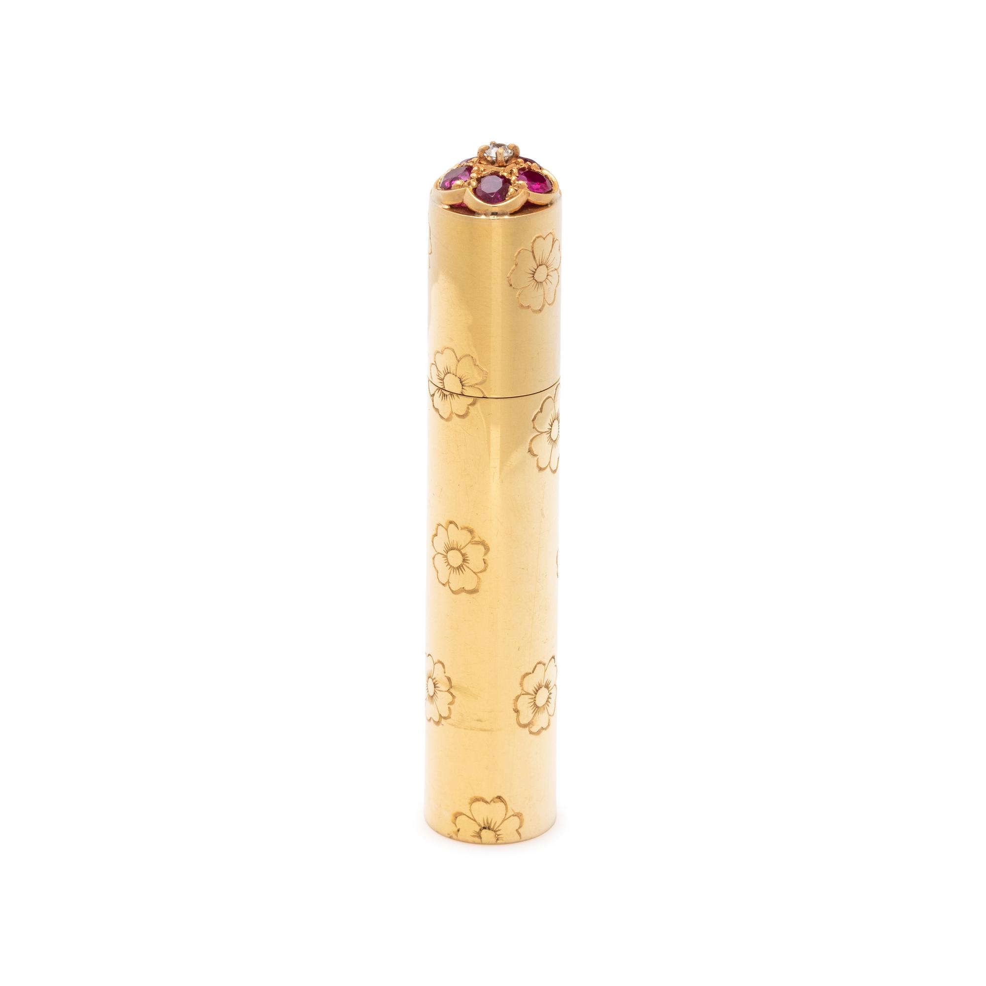 VAN CLEEF & ARPELS, NEW YORK, YELLOW GOLD, RUBY AND DIAMOND PERFUME BOTTLE