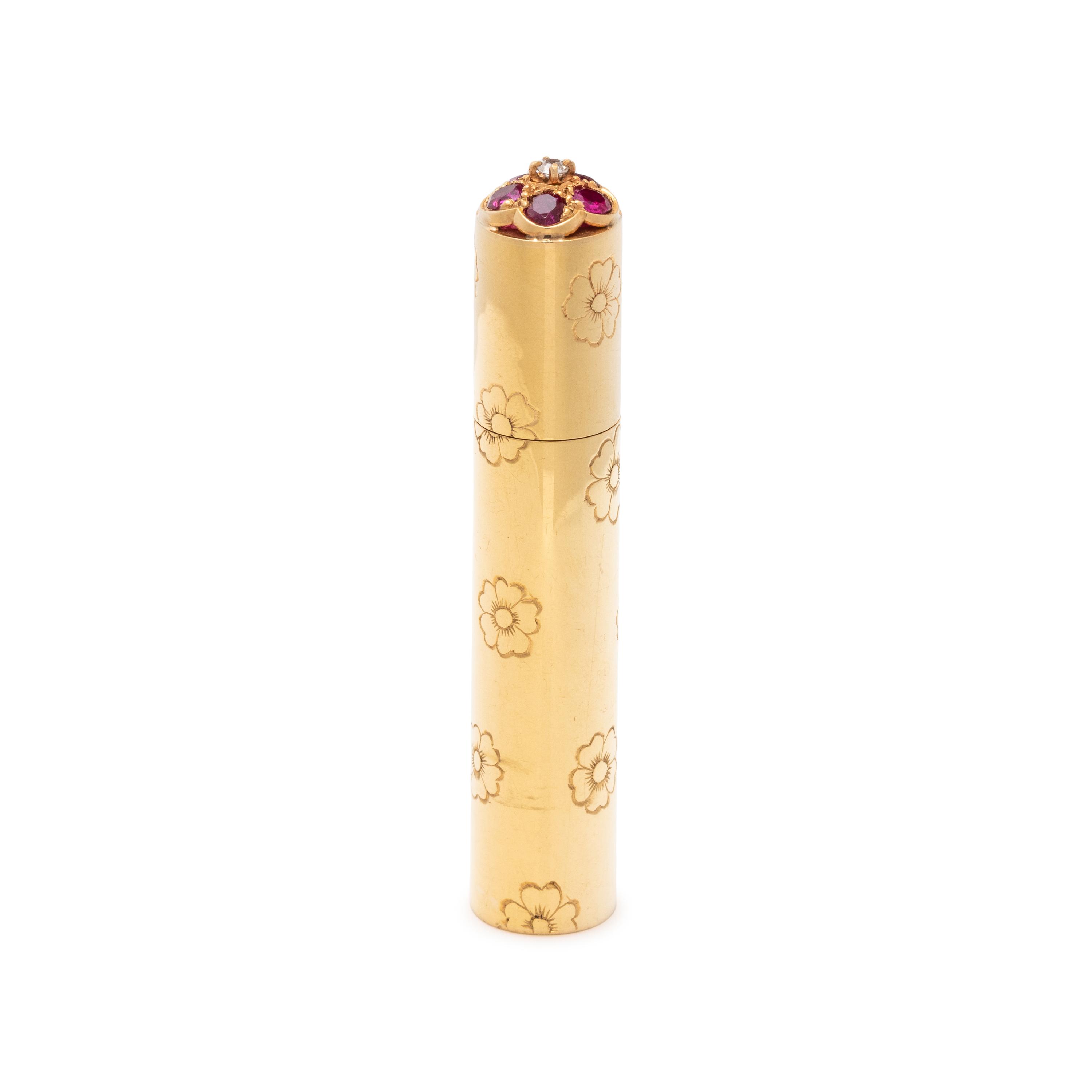 VAN CLEEF & ARPELS, NEW YORK, YELLOW GOLD, RUBY AND DIAMOND PERFUME BOTTLE
