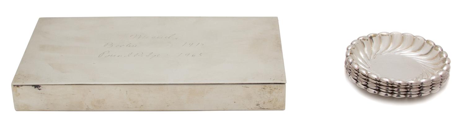 An American Silver Lidded Box, Tiffany & Co., New York, NY, 20th Century, monogrammed, together with five Tiffany & Co. silver soldered