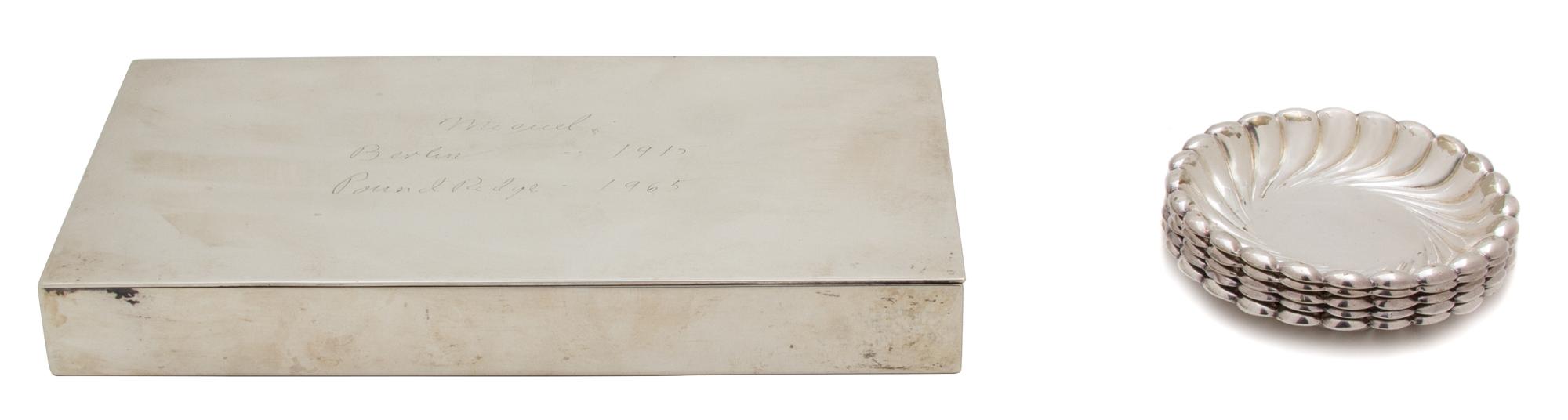 An American Silver Lidded Box, Tiffany & Co., New York, NY, 20th Century, monogrammed, together with five Tiffany & Co. silver soldered